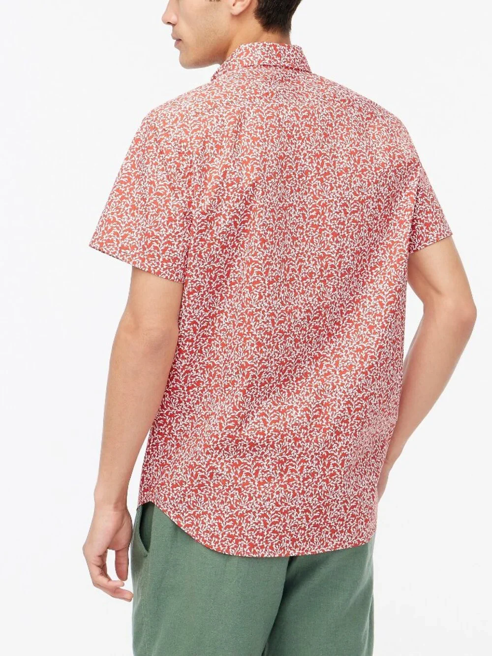 NWT J. Crew Mens Size Large Red Slim Short Sleeve Printed Flex Casual Shirt NEW